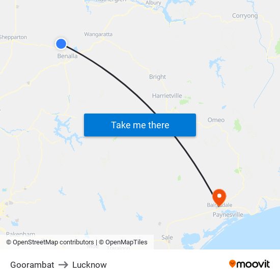 Goorambat to Lucknow map