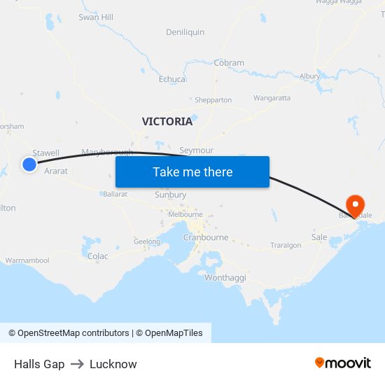 Halls Gap to Lucknow map