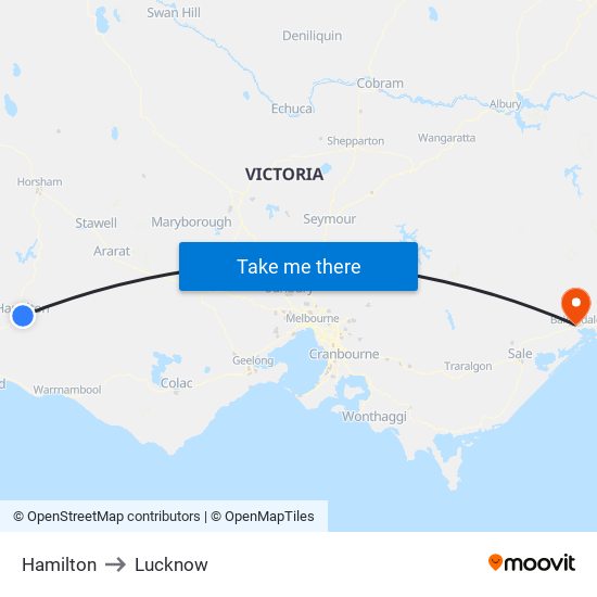 Hamilton to Lucknow map