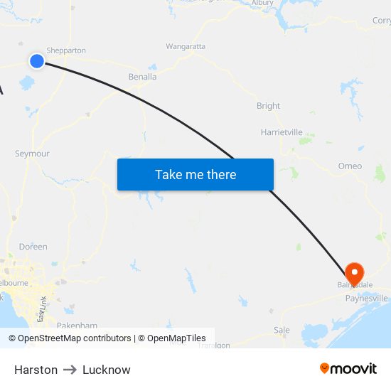 Harston to Lucknow map