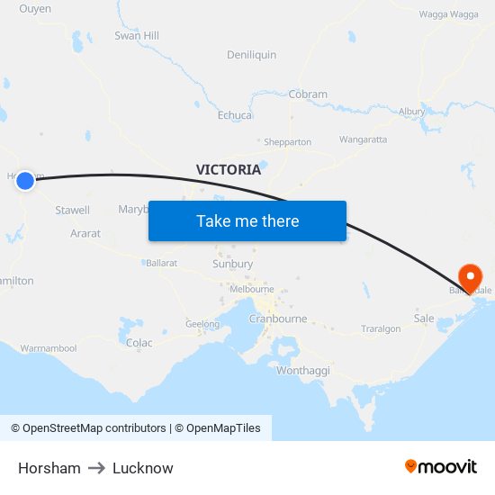 Horsham to Lucknow map