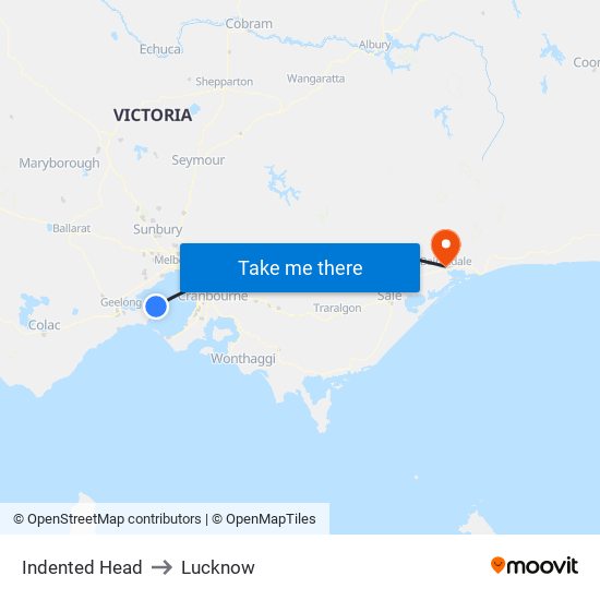 Indented Head to Lucknow map