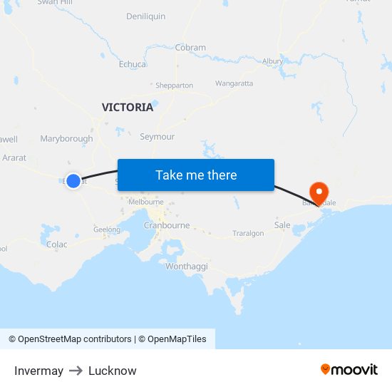 Invermay to Lucknow map