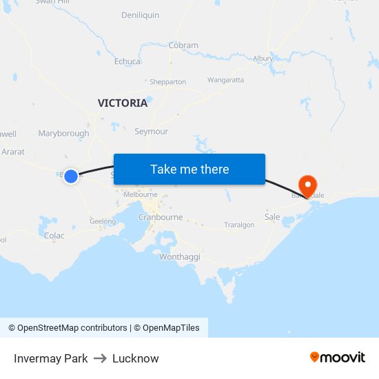 Invermay Park to Lucknow map