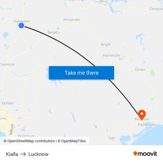 Kialla to Lucknow map