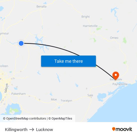 Killingworth to Lucknow map