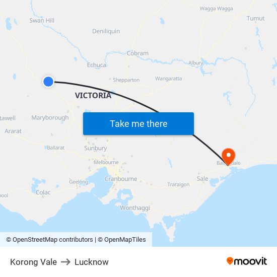 Korong Vale to Lucknow map