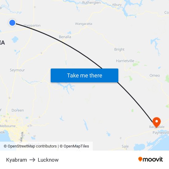 Kyabram to Lucknow map