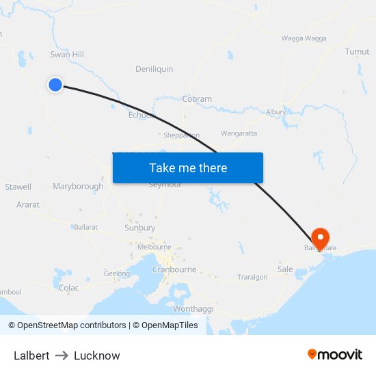 Lalbert to Lucknow map