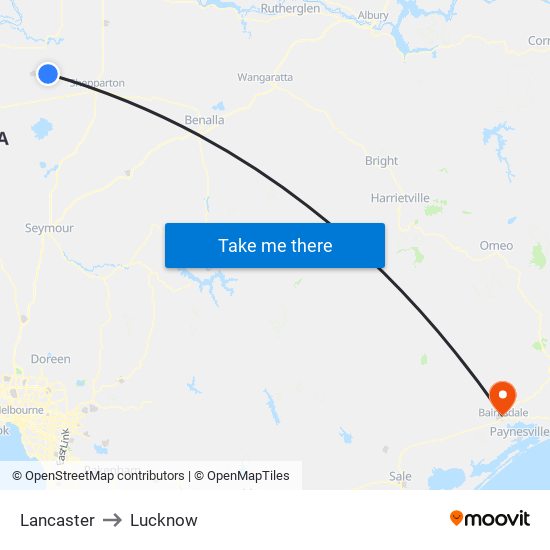 Lancaster to Lucknow map