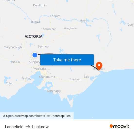 Lancefield to Lucknow map