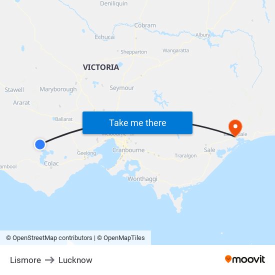 Lismore to Lucknow map