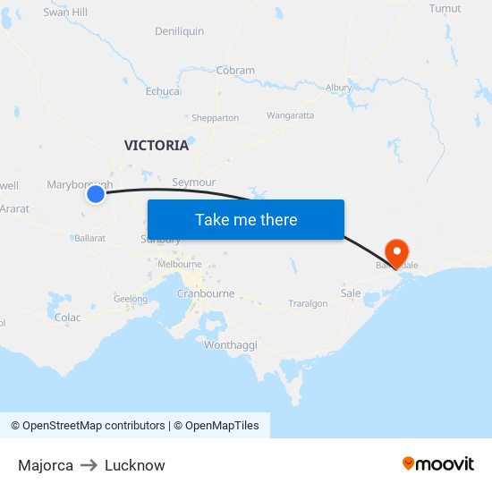 Majorca to Lucknow map