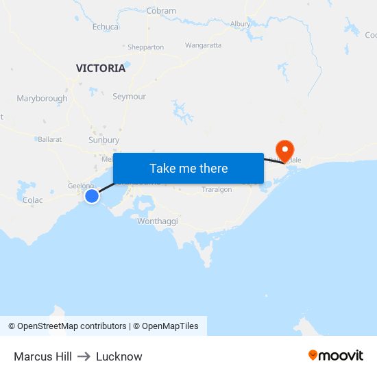 Marcus Hill to Lucknow map