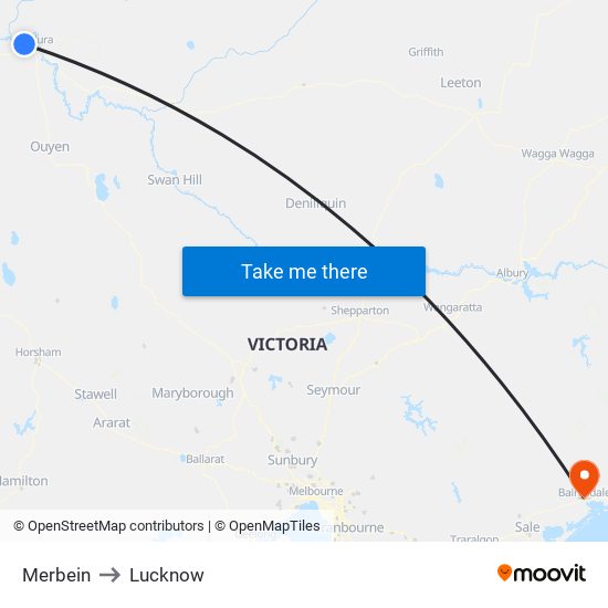 Merbein to Lucknow map