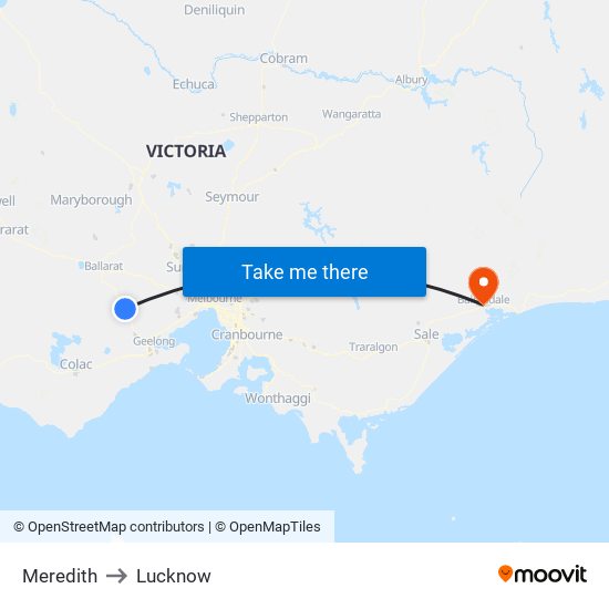 Meredith to Lucknow map