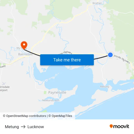 Metung to Lucknow map