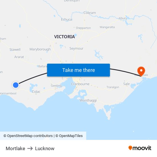 Mortlake to Lucknow map