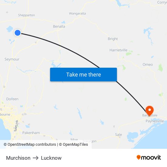 Murchison to Lucknow map