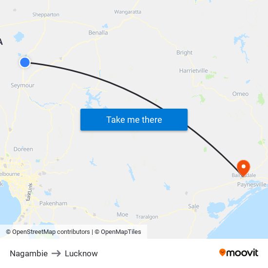 Nagambie to Lucknow map