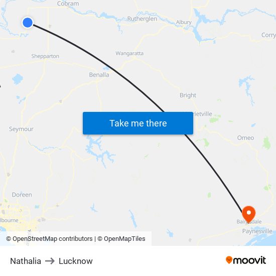 Nathalia to Lucknow map