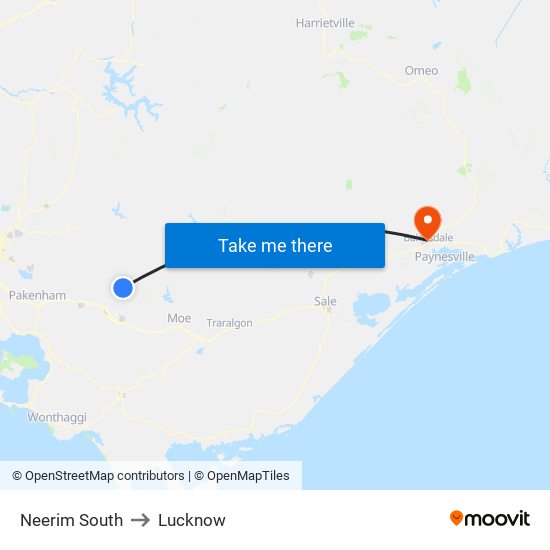 Neerim South to Lucknow map