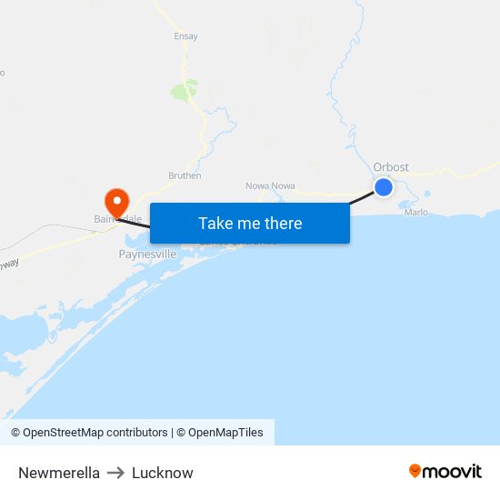 Newmerella to Lucknow map