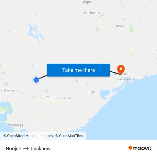 Noojee to Lucknow map