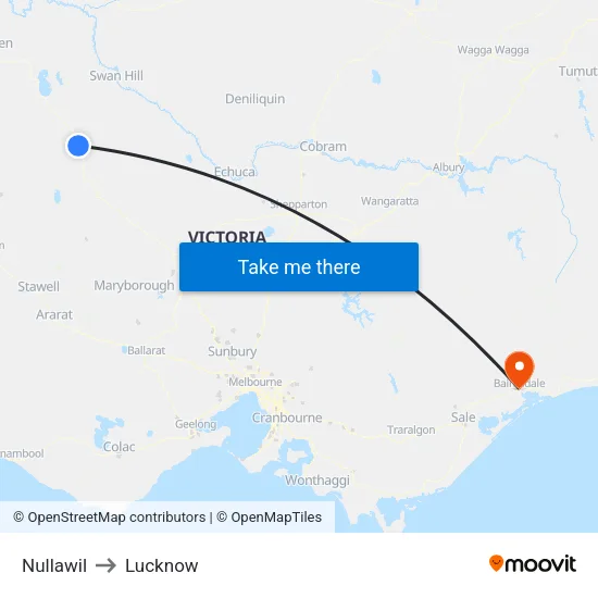 Nullawil to Lucknow map
