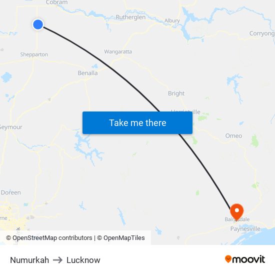 Numurkah to Lucknow map