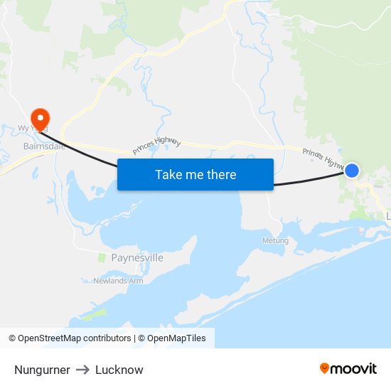 Nungurner to Lucknow map