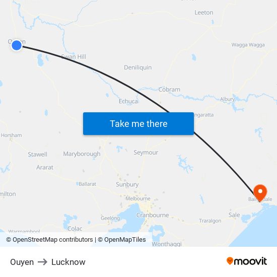 Ouyen to Lucknow map