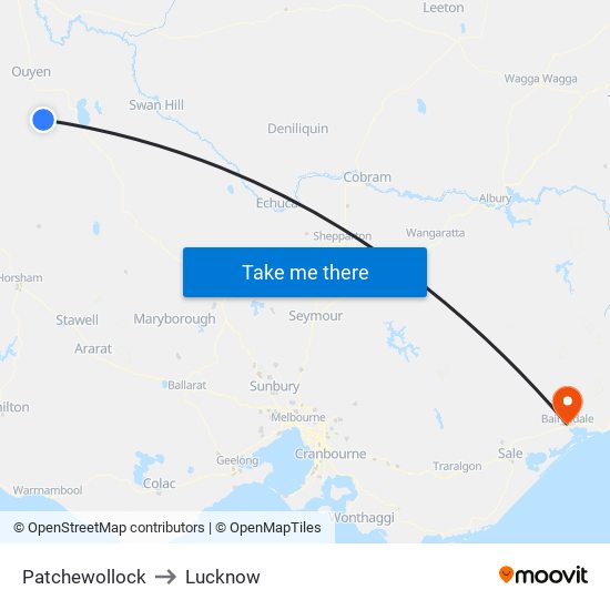 Patchewollock to Lucknow map