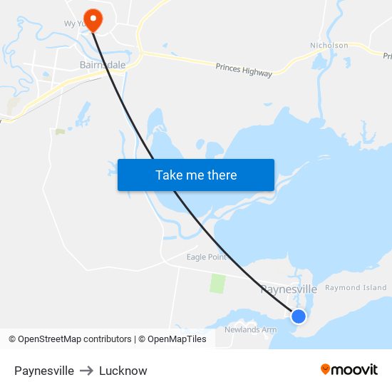 Paynesville to Lucknow map