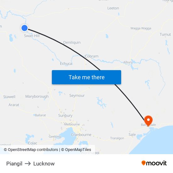 Piangil to Lucknow map