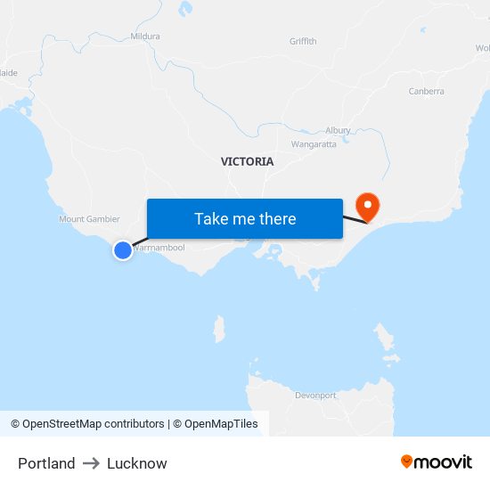 Portland to Lucknow map