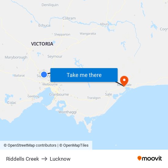 Riddells Creek to Lucknow map