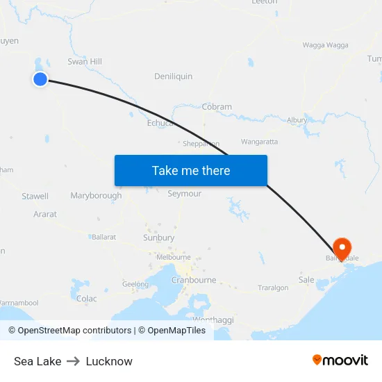 Sea Lake to Lucknow map