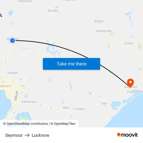 Seymour to Lucknow map