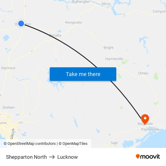 Shepparton North to Lucknow map