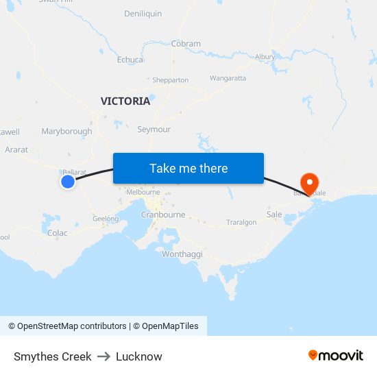 Smythes Creek to Lucknow map