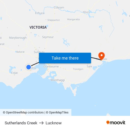 Sutherlands Creek to Lucknow map