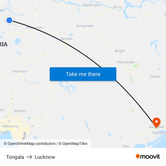 Tongala to Lucknow map