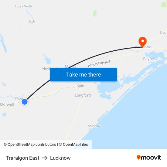 Traralgon East to Lucknow map