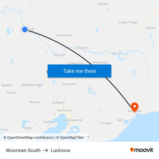 Woorinen South to Lucknow map