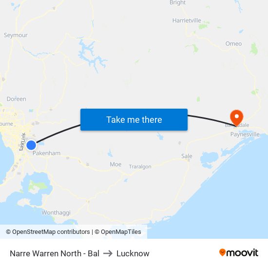 Narre Warren North - Bal to Lucknow map