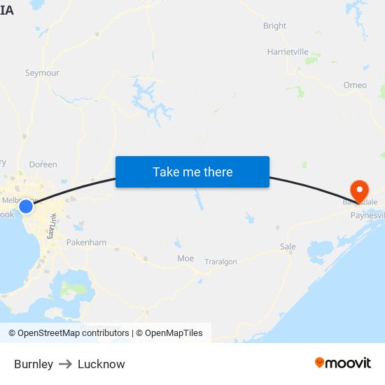 Burnley to Lucknow map