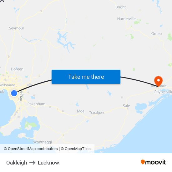 Oakleigh to Lucknow map