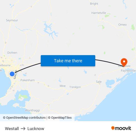 Westall to Lucknow map