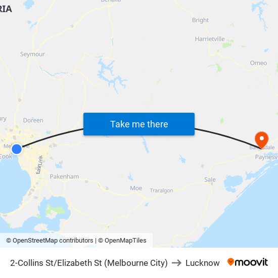 2-Collins St/Elizabeth St (Melbourne City) to Lucknow map